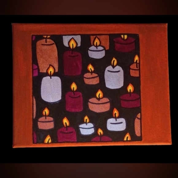 handpainted Other - Handpainted Candles With Flames Acrylic Painting Canvas Art Wall Decor 8x10"